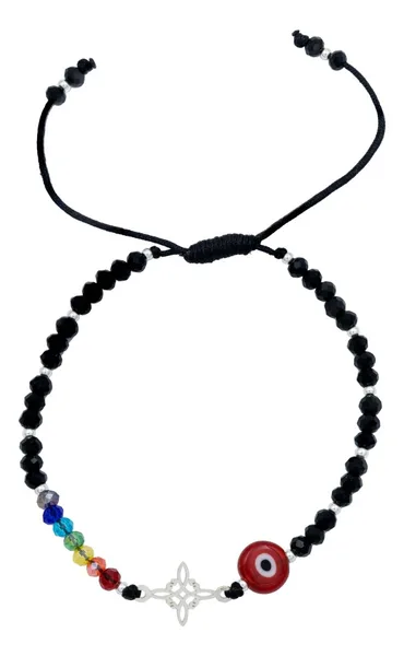 Pulsera Plata 925 Nudo de Bruja Ojo Turco 7 Chakras Ajustable - Imagen 1