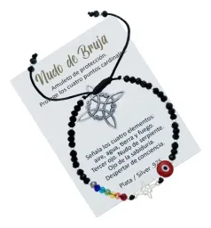 Pulsera Plata 925 Nudo de Bruja Ojo Turco 7 Chakras Ajustable - Imagen 2