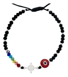 Pulsera Plata 925 Nudo de Bruja Ojo Turco 7 Chakras Ajustable - Imagen 3