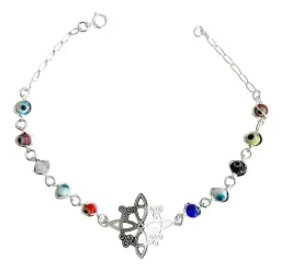 Pulsera de Plata 925 Ajustable Nudo Bruja Ojo Turco Colores - Imagen 1
