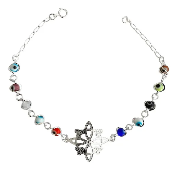 Pulsera de Plata 925 Ajustable Nudo Bruja Ojo Turco Colores - Imagen 1