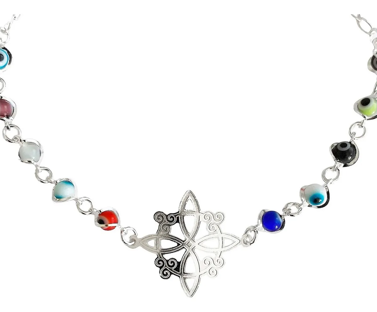 Pulsera de Plata 925 Ajustable Nudo Bruja Ojo Turco Colores - Imagen 1