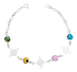 Pulsera Plata 925 Nudo Bruja Ojo Turco Multicolor Ajustable - Imagen 1