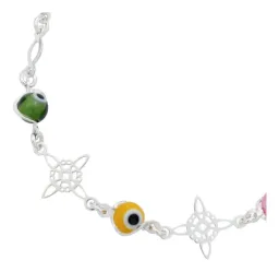 Pulsera Plata 925 Nudo Bruja Ojo Turco Multicolor Ajustable - Imagen 2