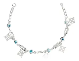Pulsera Plata 925 Nudo Bruja Ojo Turco con Piedras Blancas Ajustable - Imagen 1