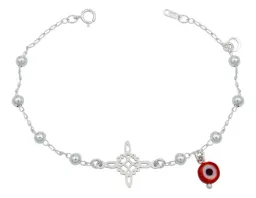 Pulsera Plata 925 Ajustable Nudo de Bruja Ojo Turco con Hilo Rojo - Imagen 1