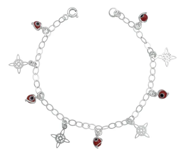 Pulsera Plata 925 Ajustable Nudo Bruja Ojo Turco Rojo - Imagen 1