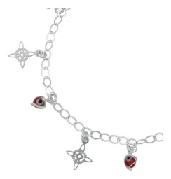 Pulsera Plata 925 Ajustable Nudo Bruja Ojo Turco Rojo - Imagen 2