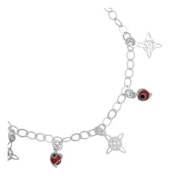 Pulsera Plata 925 Ajustable Nudo Bruja Ojo Turco Rojo - Imagen 3