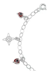 Pulsera Plata 925 Ajustable Nudo Bruja Ojo Turco Rojo - Imagen 4