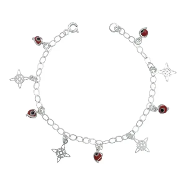 Pulsera Plata 925 Ajustable Nudo Bruja Ojo Turco Rojo - Imagen 1