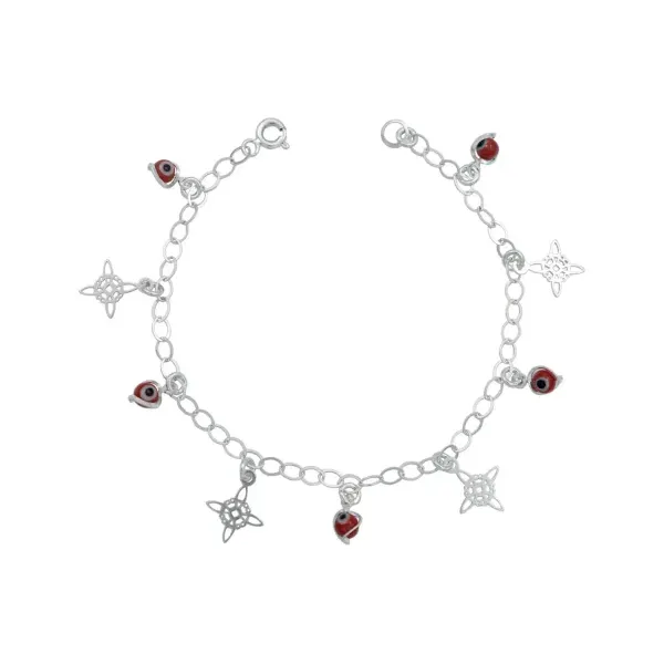 Pulsera Plata 925 Ajustable Nudo Bruja Ojo Turco Rojo - Imagen 1