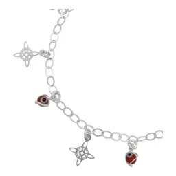 Pulsera Plata 925 Ajustable Nudo Bruja Ojo Turco Rojo - Imagen 2