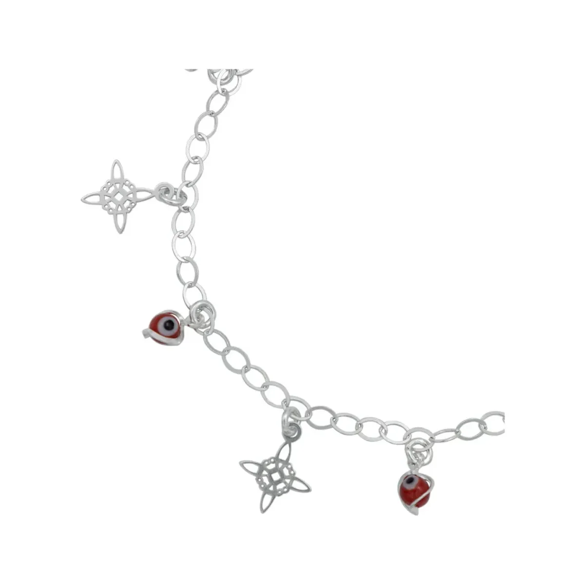 Pulsera Plata 925 Ajustable Nudo Bruja Ojo Turco Rojo - Imagen 2
