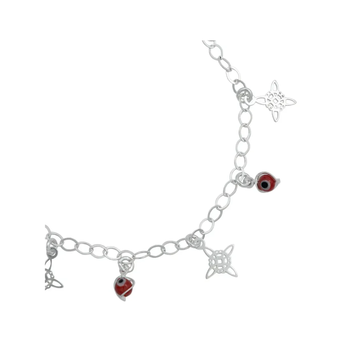Pulsera Plata 925 Ajustable Nudo Bruja Ojo Turco Rojo - Imagen 3