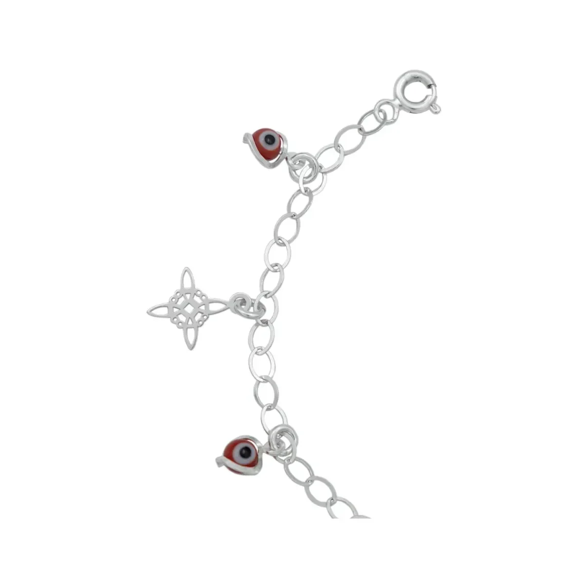 Pulsera Plata 925 Ajustable Nudo Bruja Ojo Turco Rojo - Imagen 4