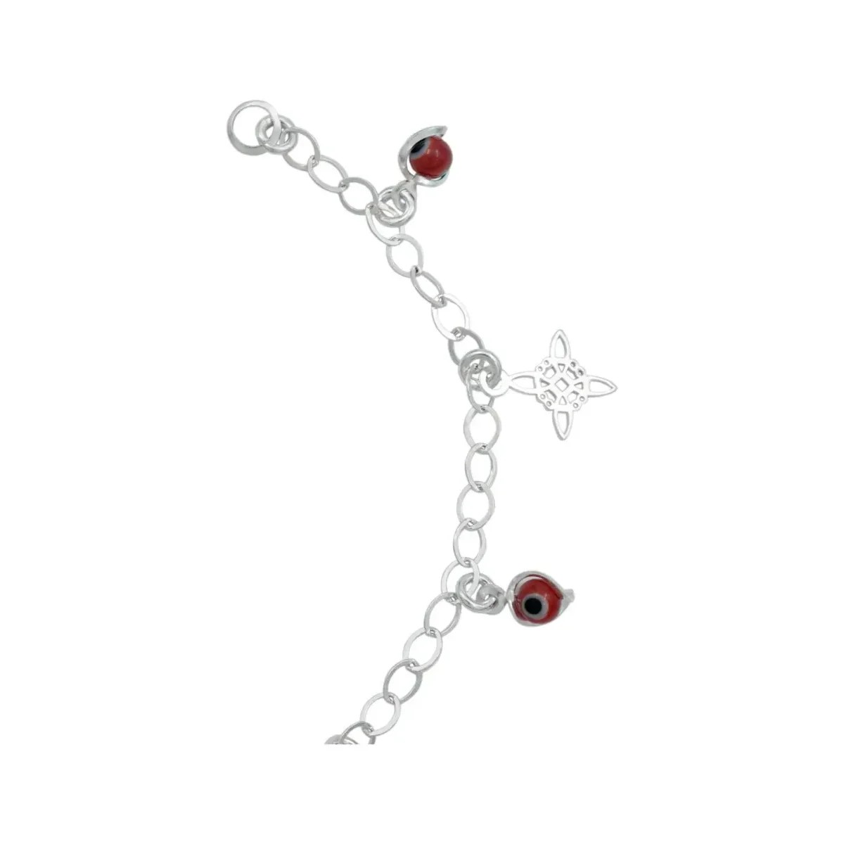 Pulsera Plata 925 Ajustable Nudo Bruja Ojo Turco Rojo - Imagen 5