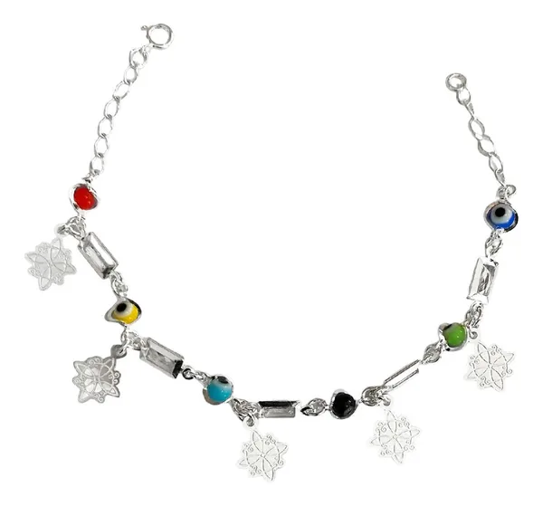 Pulsera de plata .925 plateado zirconias multicolor nudo de bruja ajustable — Joyaris