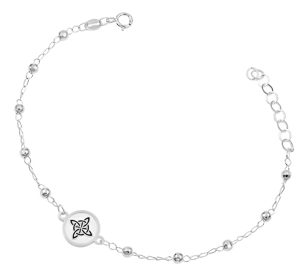 Pulsera de plata .925 blanco Nudo de Bruja ajustable esmaltado — Joyaris