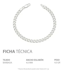 Pulsera Cubana Barbada 4mm Plata .925 19cm - Imagen 4