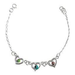 Pulsera Ajustable Plata 925 Corazón Ojo Turco Multicolor - Imagen 1