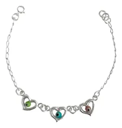 Pulsera Ajustable Plata 925 Corazón Ojo Turco Multicolor - Imagen 1
