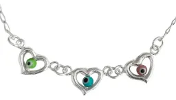 Pulsera Ajustable Plata 925 Corazón Ojo Turco Multicolor - Imagen 4