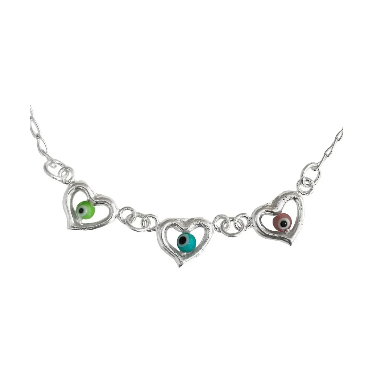 Pulsera Ajustable Plata 925 Corazón Ojo Turco Multicolor - Imagen 4