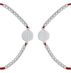 Pulsera Plata 925 San Benito Hilo Rojo Ajustable - Imagen 2