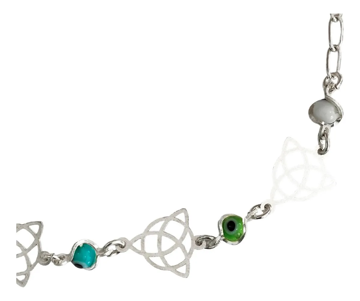 Pulsera Plata 925 Ajustable Ojo Turco Triqueta Multicolor - Imagen 1