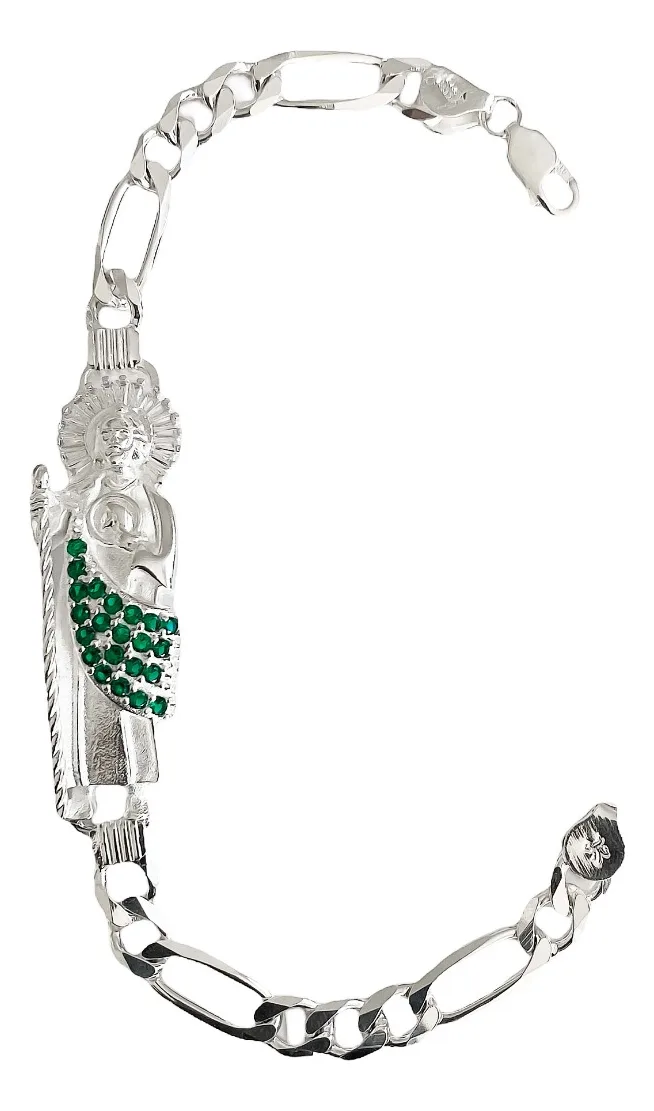 Pulsera de plata .925 verde dije ajustable para hombre — Joyaris