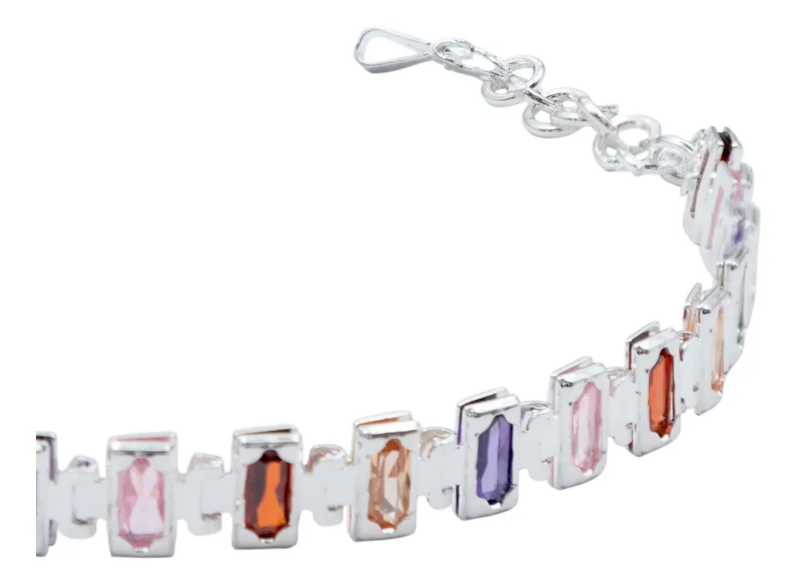 Pulsera Plata 925 Zirconias Baguette Ajustable Mujer - Imagen 3