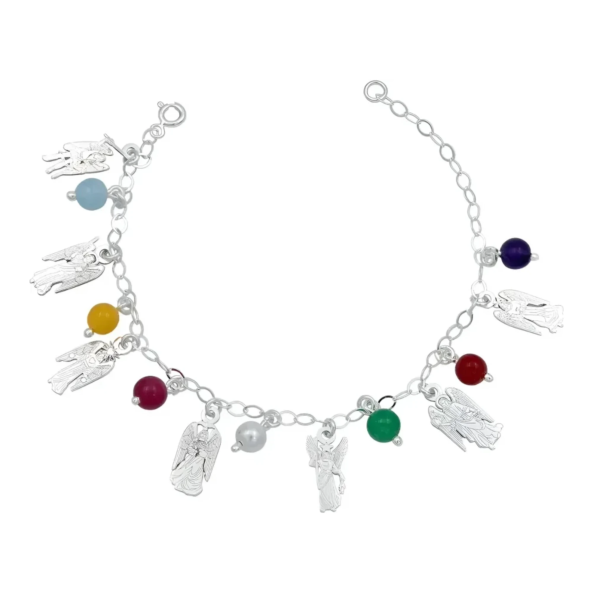 Pulsera 7 arcángeles plata 925 ajustable con dijes grabados y broche reasa, amuleto holístico de protección para mujer