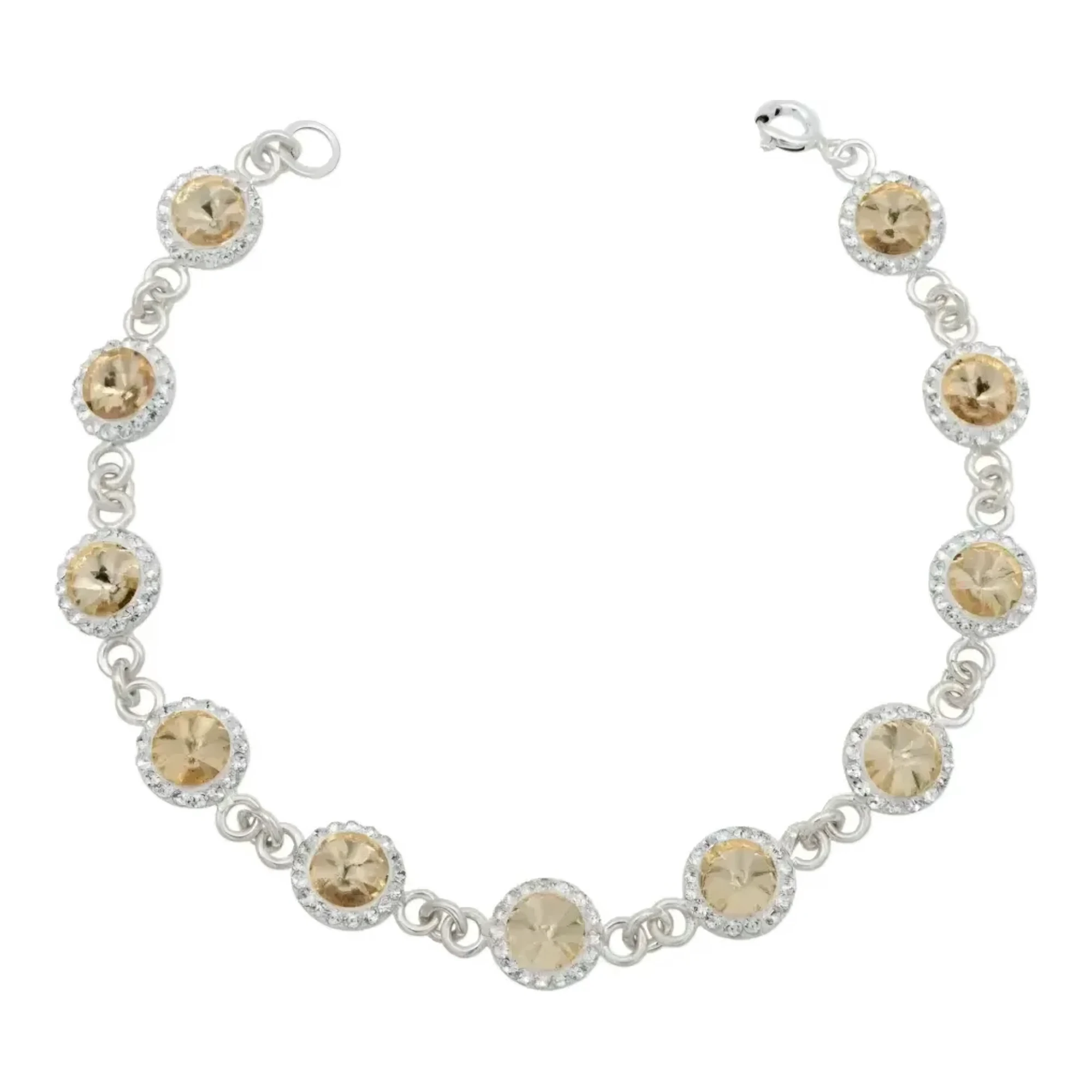 Pulsera clásica de plata .925 con baño de oro amarillo y zirconias cúbicas corte brillante, 19 cm de largo con broche reasa