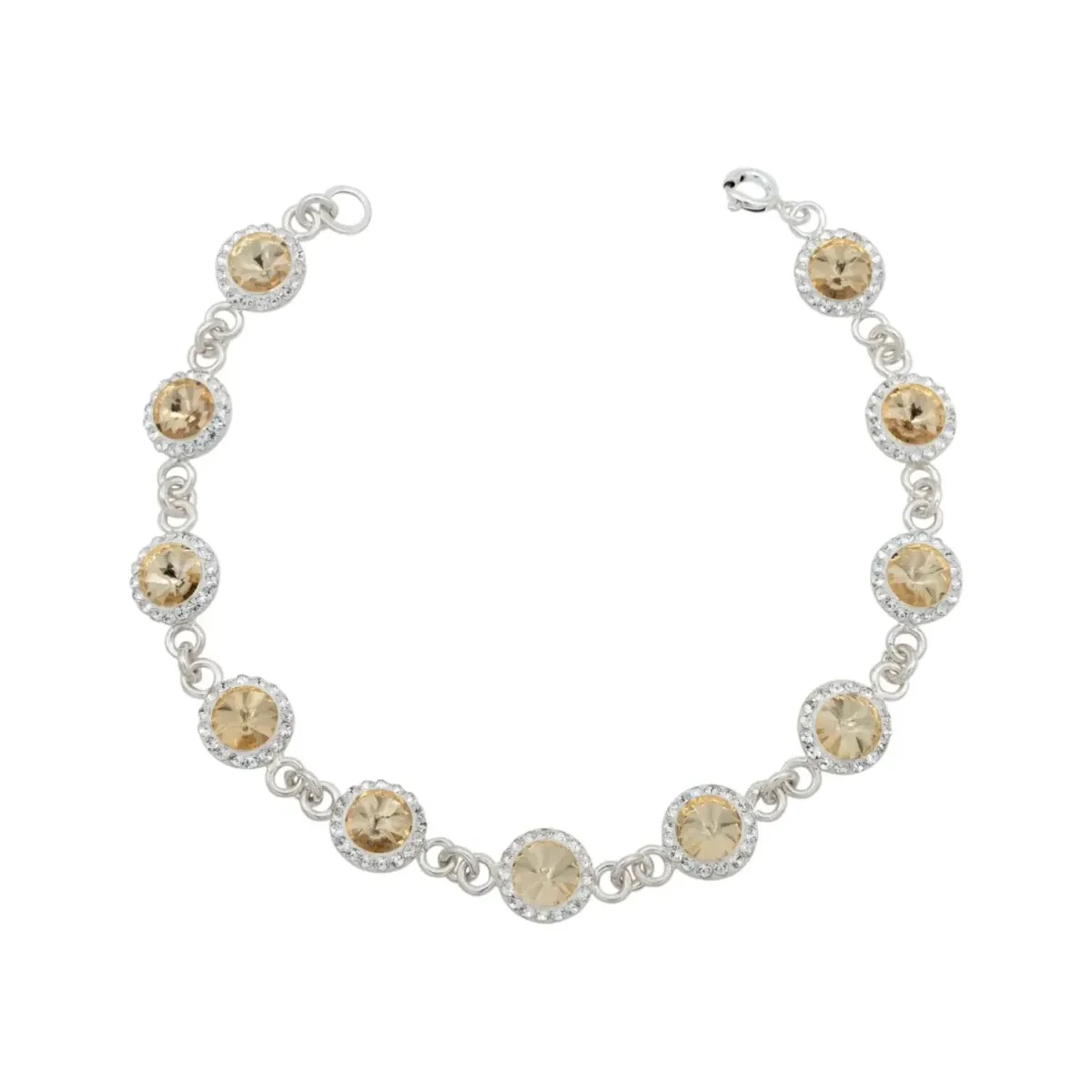 Pulsera de Plata .925 con baño de Oro Amarillo, diseño elegante con zirconias luminosas, 19cm de largo y 8mm de ancho, joyerí