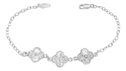 Pulsera Plata 925 Dije Trébol Facetado Cadena Barbada para Mujer - Imagen 1