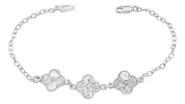 Pulsera Plata 925 Dije Trébol Facetado Cadena Barbada para Mujer - Imagen 1