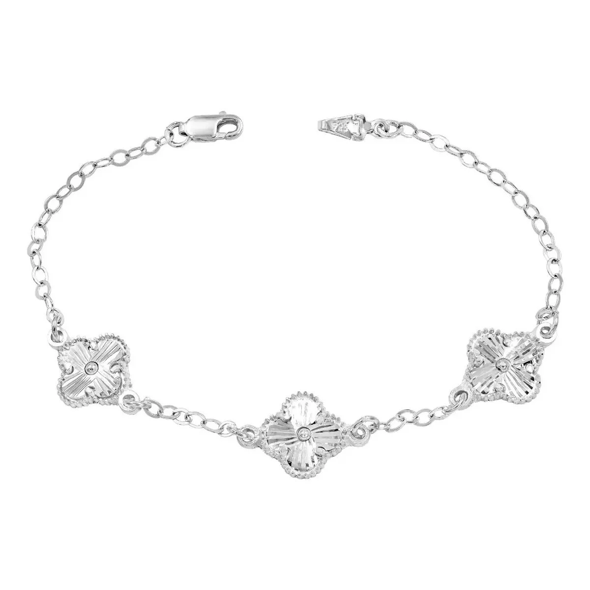 Pulsera de Plata 925 barbada con tres tréboles facetados para mujer - Joyaris joyería mexicana