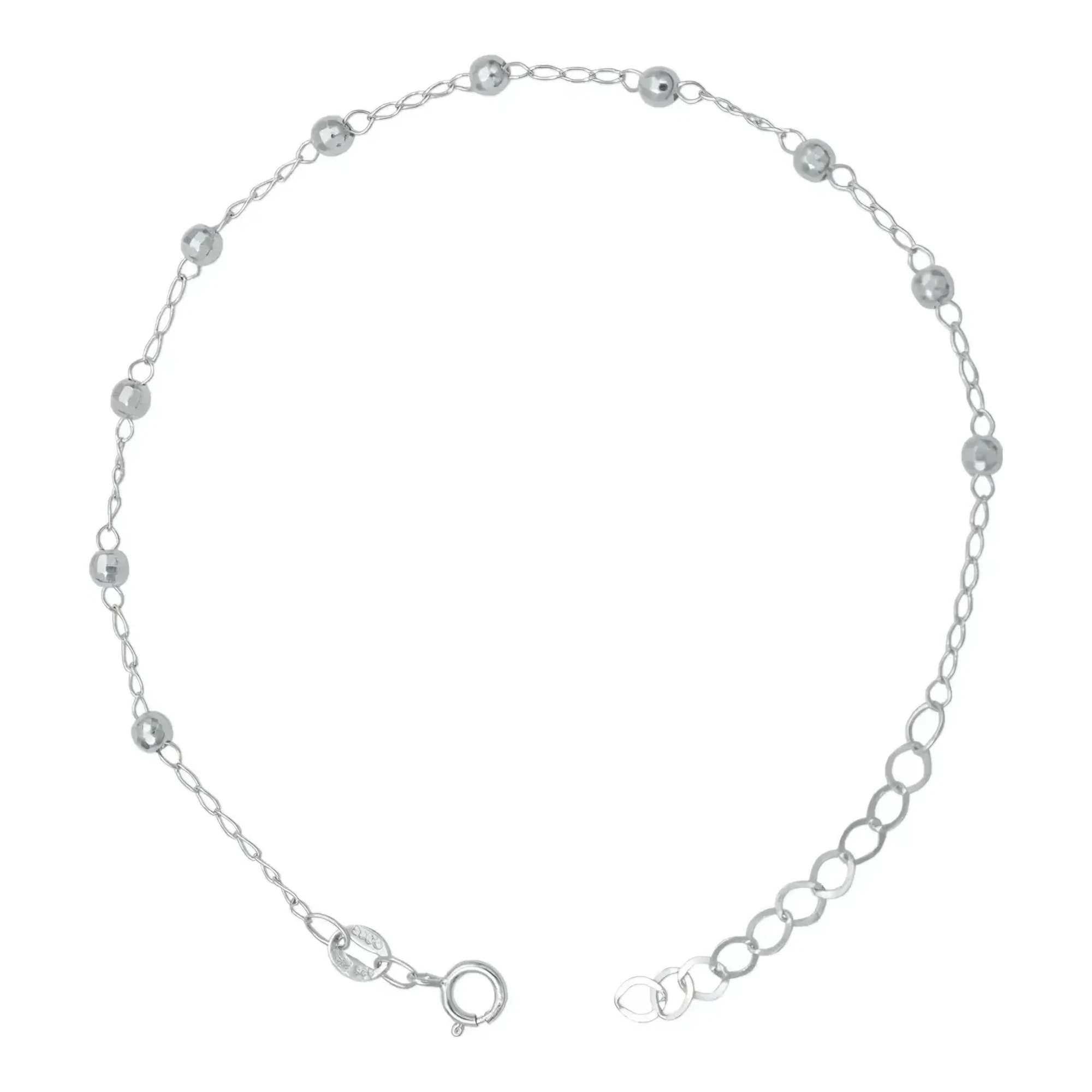 Pulsera de bolitas plata 925 ajustable para dama con esferas acabado diamantado de 3 mm en plata .925 y broche de reasa