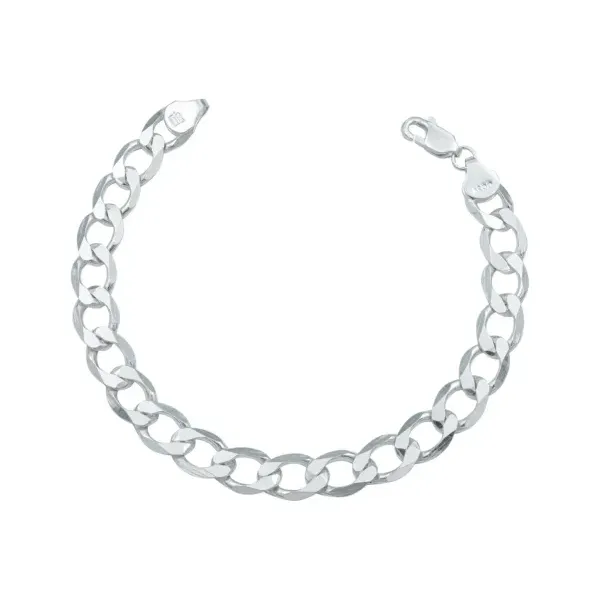 Pulsera de plata .925 plateado cubana gruesa lisa para hombre con broche perico — Joyaris