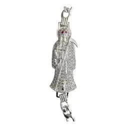 Pulsera Cadena Cubana Plata 925 Santa Muerte Tono Fucsia Hombre 20cm - Imagen 2