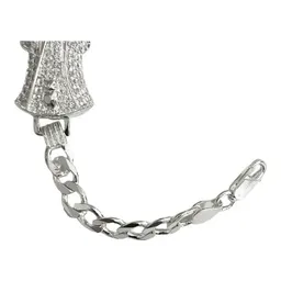 Pulsera Cadena Cubana Plata 925 Santa Muerte Tono Fucsia Hombre 20cm - Imagen 4