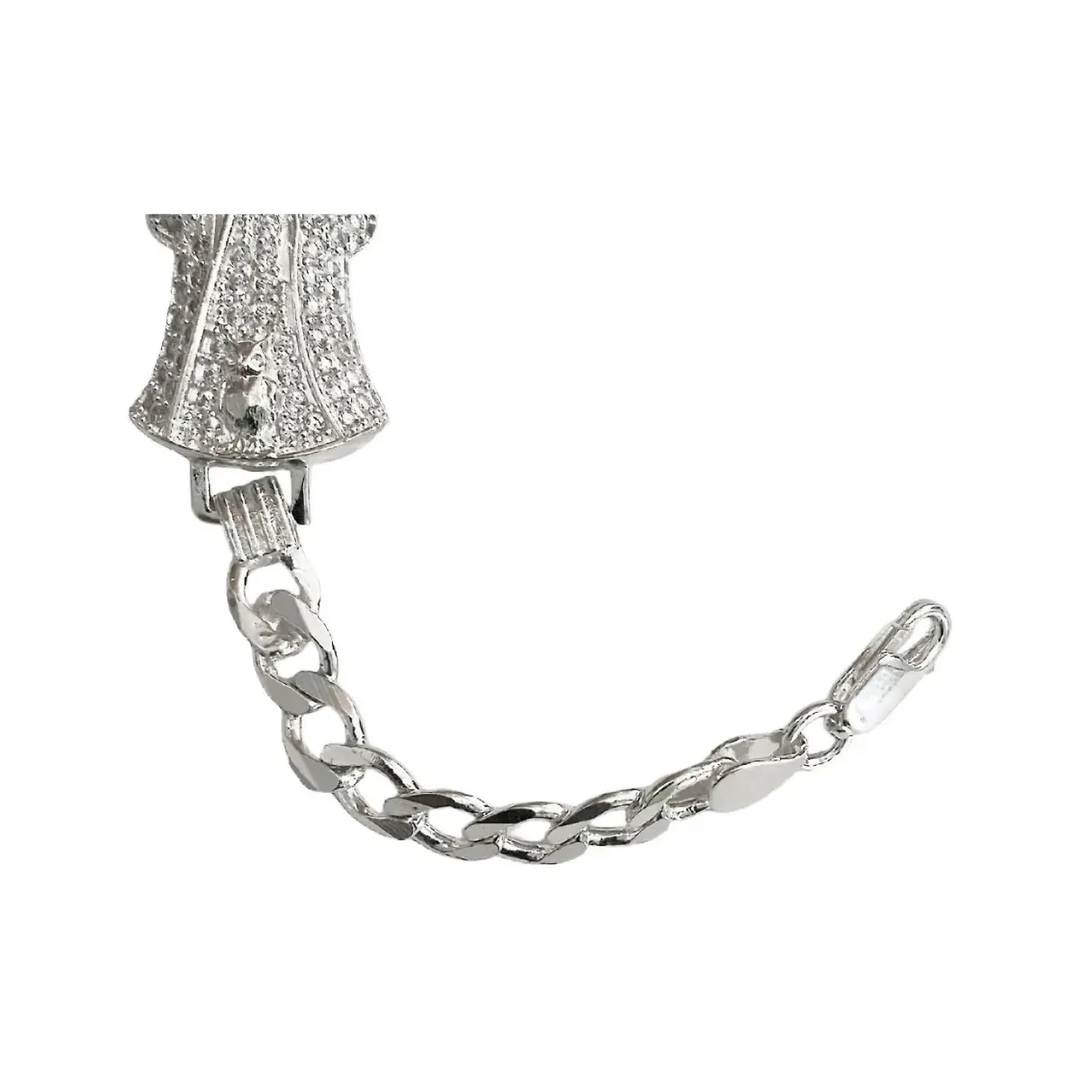Pulsera Cadena Cubana Plata 925 Santa Muerte Tono Fucsia Hombre 20cm - Imagen 4