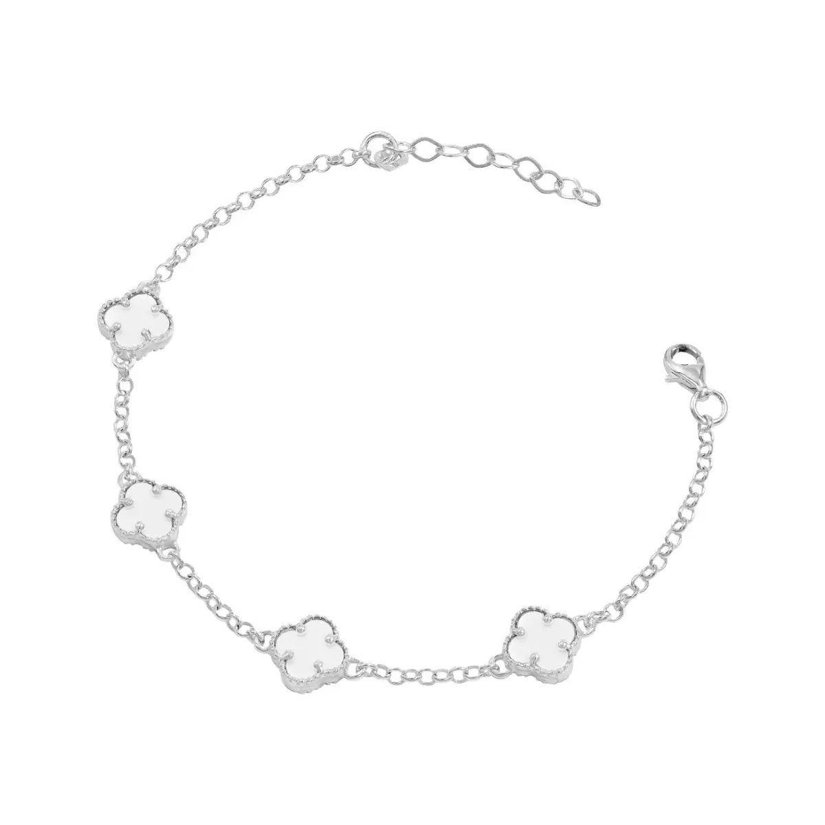 Pulsera de Plata 925 con Cinco Tréboles Blancos Ajustable - Joyaris joyería mexicana