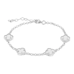 Pulsera Plata 925 Cinco Tréboles Blancos Cadena Ajustable - Imagen 2