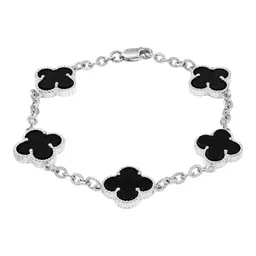 Pulsera Plata .925 Cinco Tréboles Esmalte Negro - Imagen 2