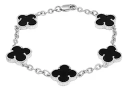 Pulsera Plata .925 Cinco Tréboles Esmalte Negro - Imagen 2