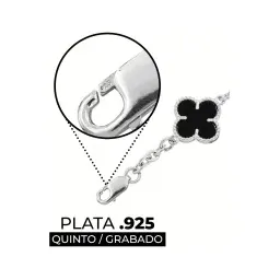 Pulsera Plata .925 Cinco Tréboles Esmalte Negro - Imagen 3