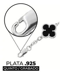 Pulsera Plata .925 Cinco Tréboles Esmalte Negro - Imagen 3