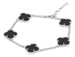 Pulsera Plata 925 Trébol Negro Cinco Hojas Ajustable - Imagen 2